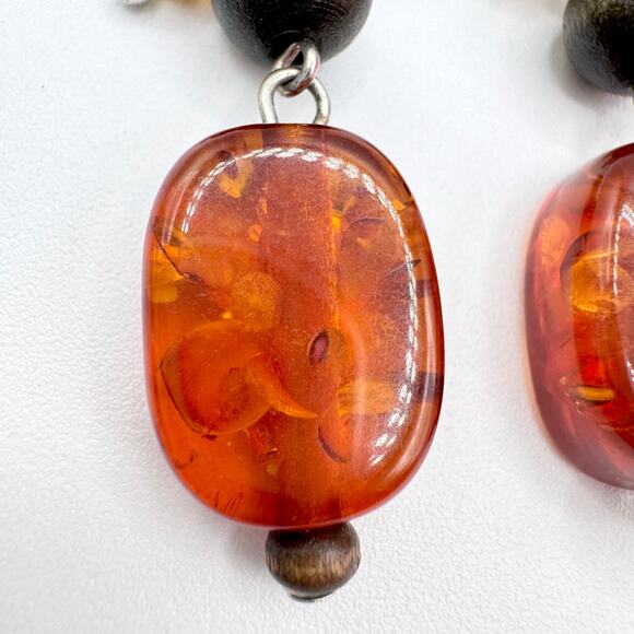 Amber Cha Cha Dangle Earrings UV Tested Glows Green Natural Bohemian Earthcore - Picture 2 of 10